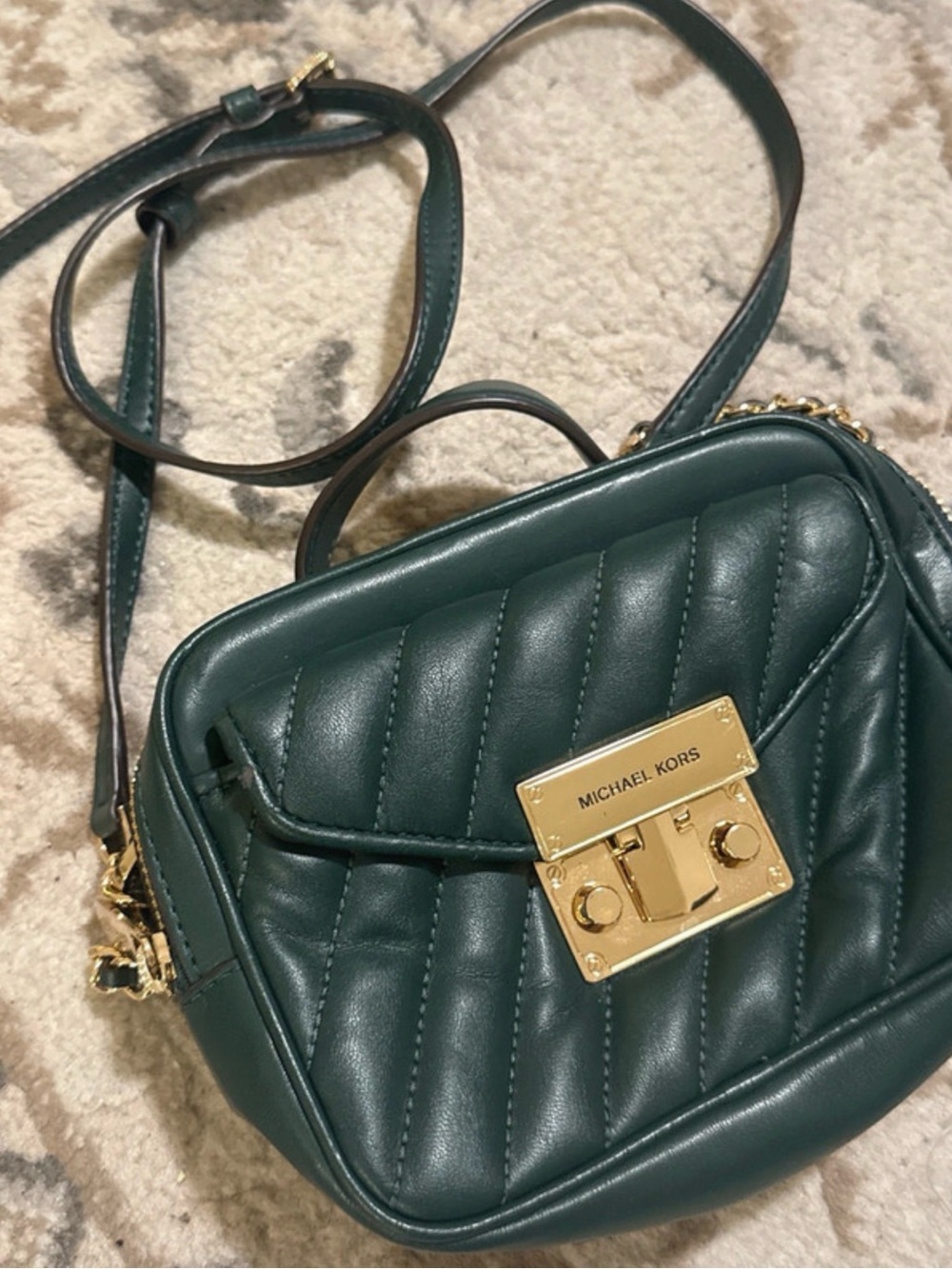 MICHAEL KORS Quilted Crossbody Bag in Dark Green with Gold Hardware